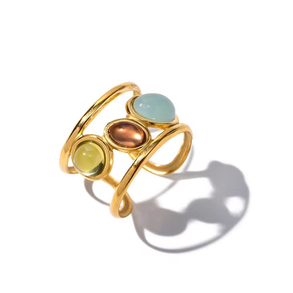 Spanish Style Colorful Colored Wide 3 Layer Morandi Color Opening Ring